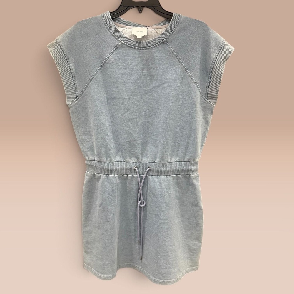 Sundays Apollo Dress Women Blue French Terry Drawstring Mini Casual M